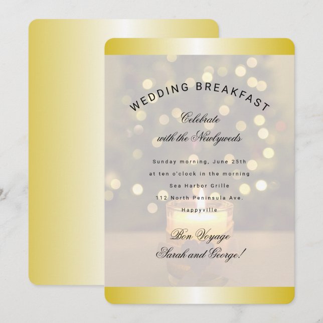 Guld jul ljusstake bröllop frukost inbjudan (Fram/baksida)