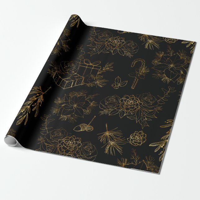 Guld jul Mönster Presentpapper (Utrullad)