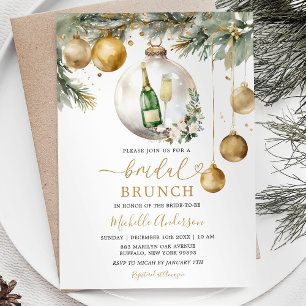 Guld jul Ornament Blommigt Vin Möhippa Brunch Inbjudningar