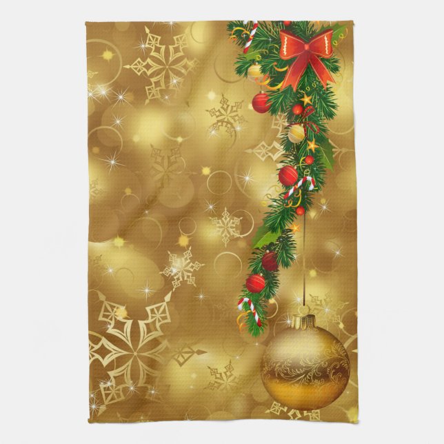 Guld jul Ornament Dekoration Kitchen Towel Kökshandduk (Vertikal)