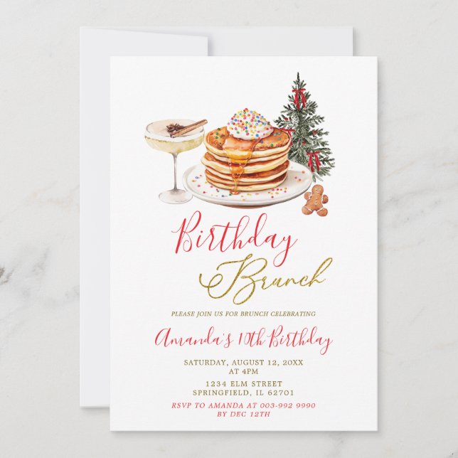 Guld jul pannkakor Minimal födelsedagsbrunch Inbjudningar (Framsida)
