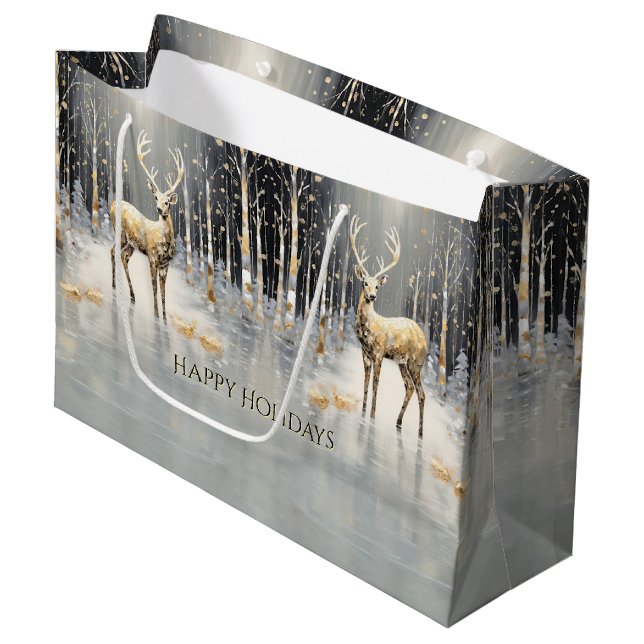 Guld jul Reindeer Helgdag Gift Bag (Framsidan Vinklad)