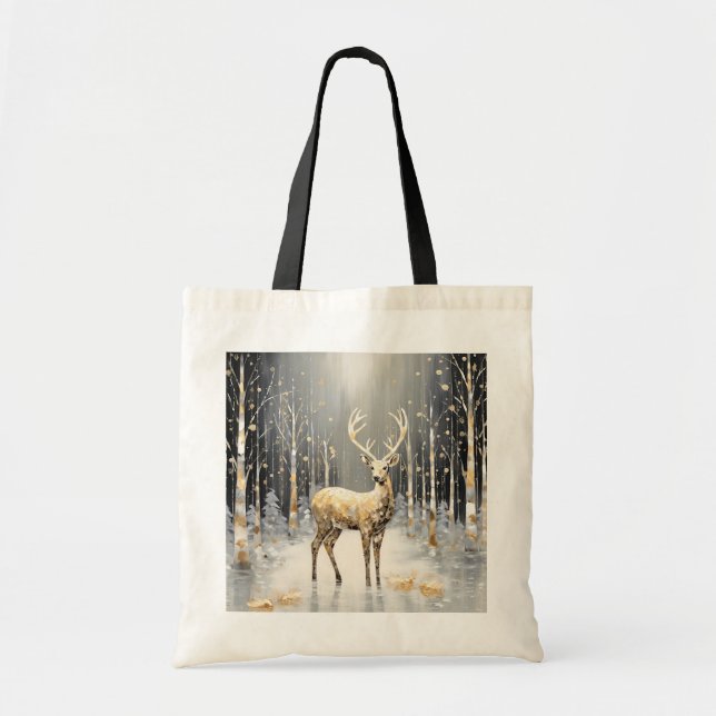 Guld jul Reindeer Helgdag Tote Bag Tygkasse (Framsidan)