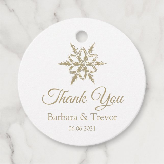 Guld jul Snöflingor Winter Wedding Tack Gåvor Etiketter (Framsida)