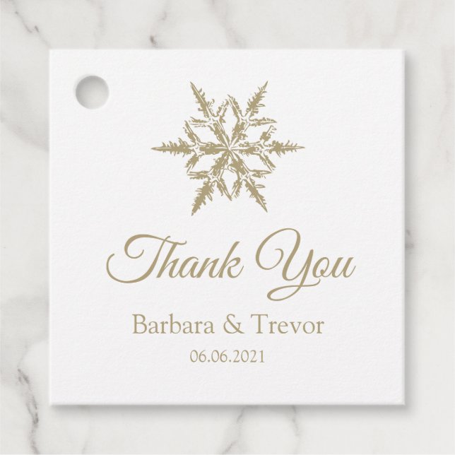 Guld jul Snöflingor Winter Wedding Tack Gåvor Etiketter (Framsida)
