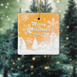 Guld Jul Vit Snö Hus Nyår Julgransprydnad Keramik