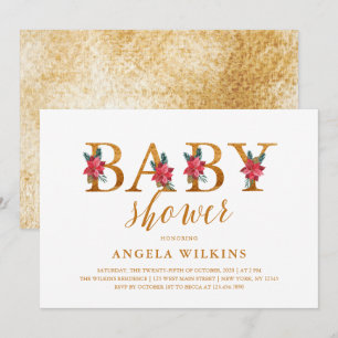 Guld julblommig baby shower inbjudningar