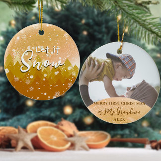 Guld-julen Låt det snöa Grandma Gift Photo Julgransprydnad Keramik