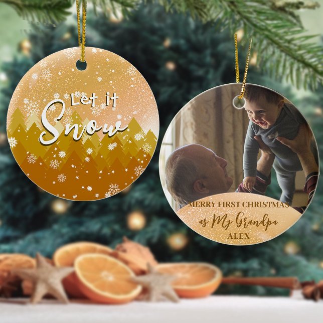 Guld-julen Låt det snöa Grandpa Gift Photo Julgransprydnad Keramik (Skapare uppladdad)