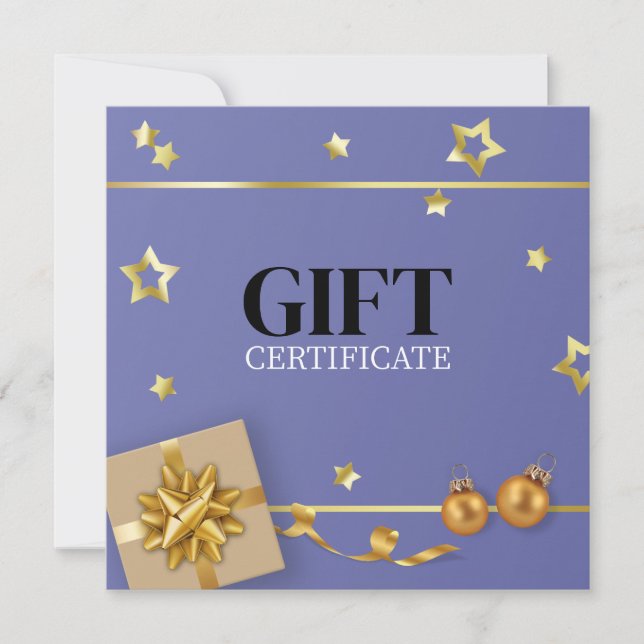 Guld-julet Boll Stars Ribbon Blue Gift Card (Framsida)