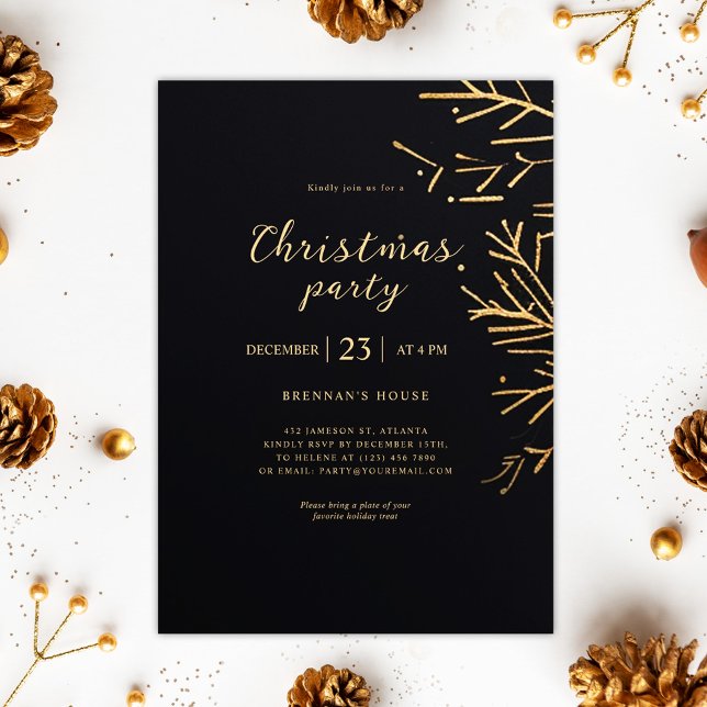 Guld - Julfest för den moderna Eleganten Inbjudningar (Gold Christmas Modern Elegant Holiday Party Invitation)