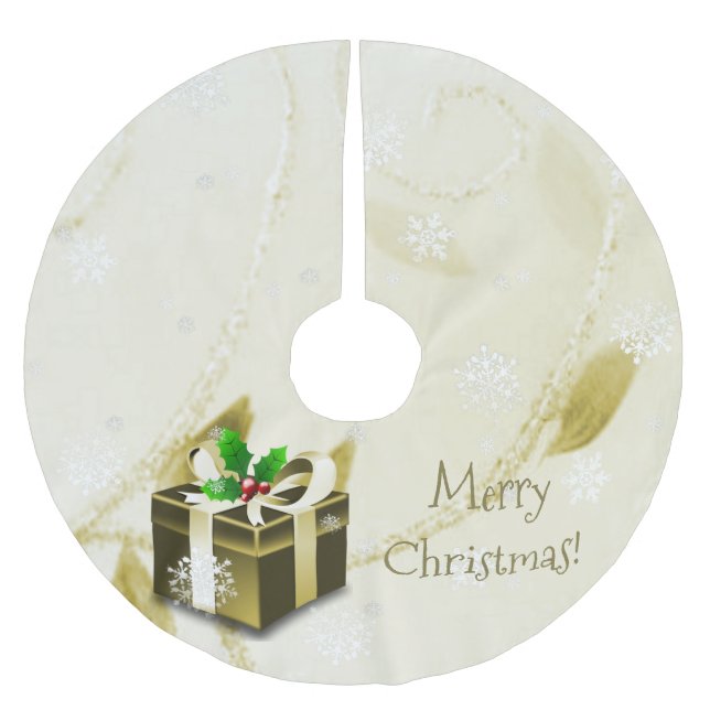 Guld julgåva Träd Skirt Julgransmatta Borstad Polyester (Framsidan)