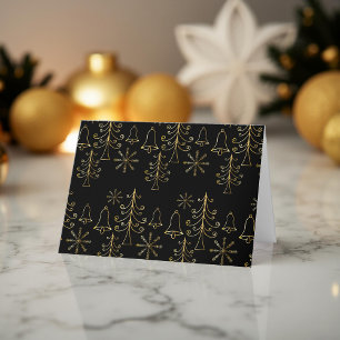 Guld Julgran Bell och Snowflake Mönster Helgkort
