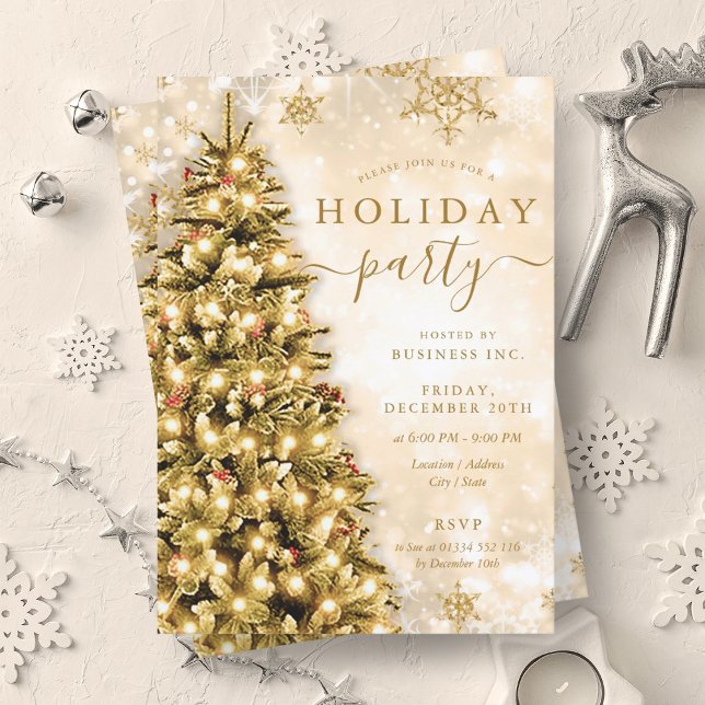 Guld Julgran Company Julfest Inbjudningar (Gold Christmas Tree Company Holiday Party Invitation)