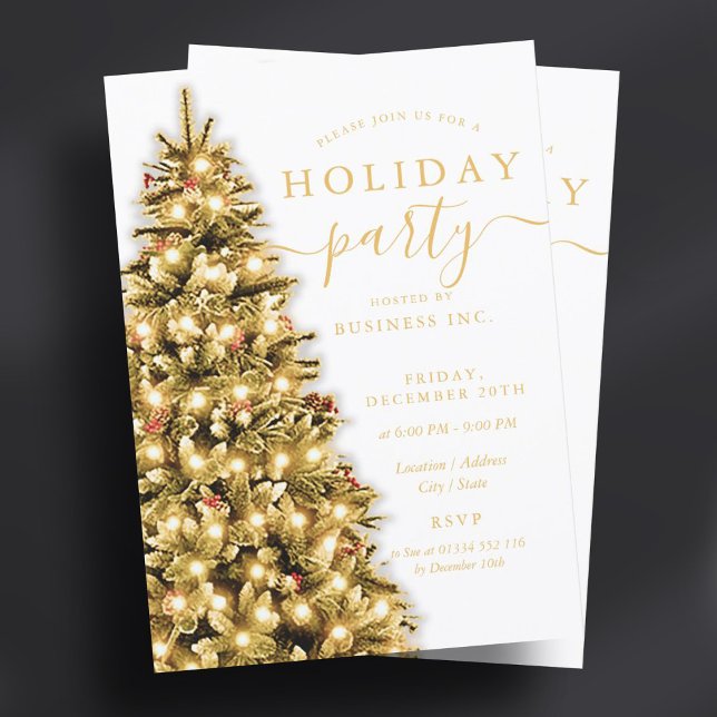Guld Julgran Corporate Julfest Inbjudningar (Gold Christmas Tree Corporate Holiday Party Invitation)