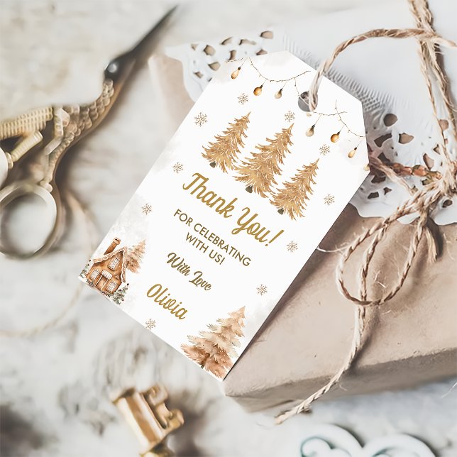 Guld Julgran Födelsedagsfest Presentetikett (Skapare uppladdad)