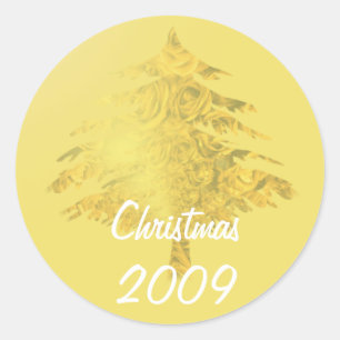 Guld Julgran fylld med Ro Sticker Runt Klistermärke