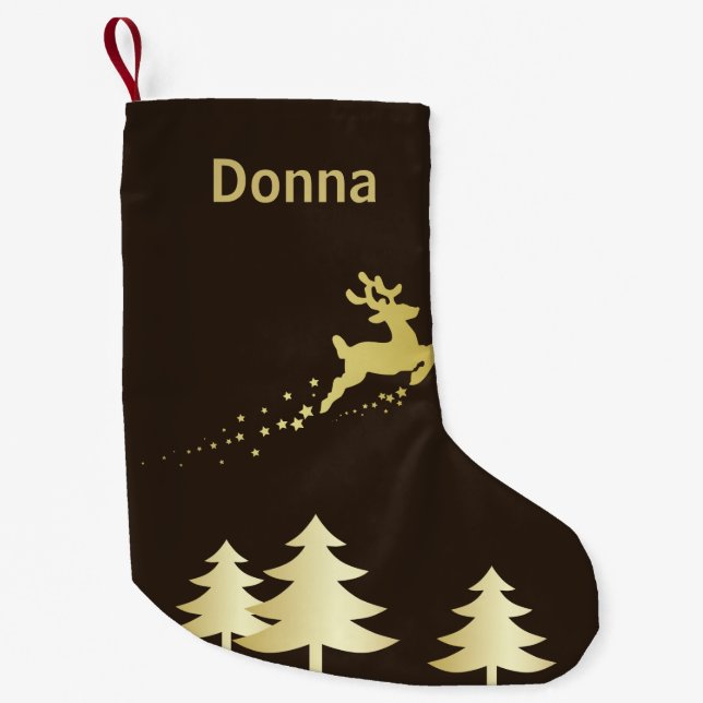 Guld- julgran med renen liten julstrumpa (Framsidan)