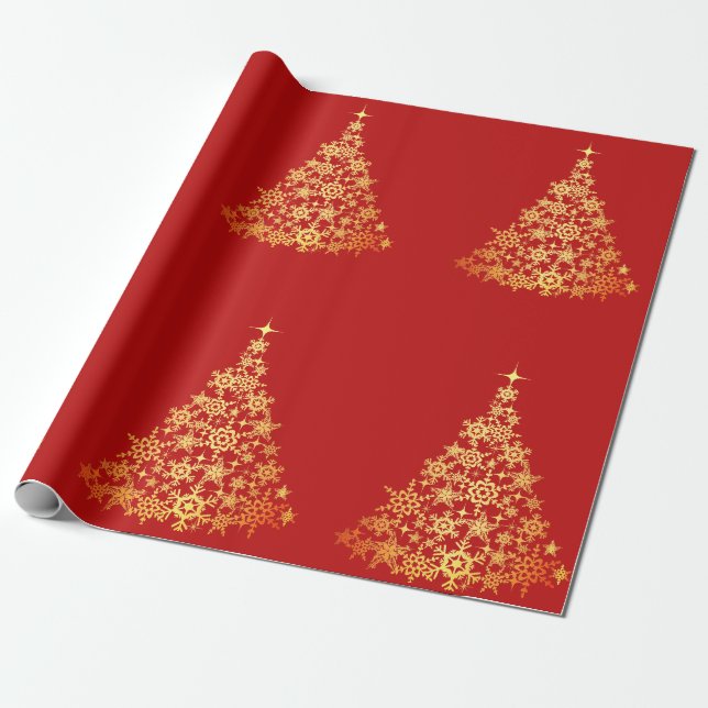 Guld Julgran Mörk  Red Wrapping Papper Presentpapper (Utrullad)
