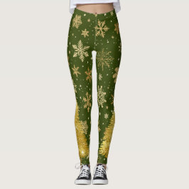 Guld Julgran och Snöflingor Leggings