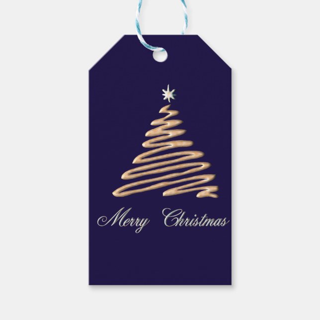Guld Julgran på flottans bakgrund Presentetikett (Framsidan)