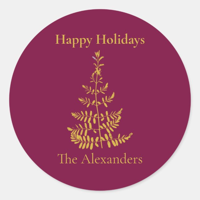 Guld Julgran Runt Klistermärke (Framsida)