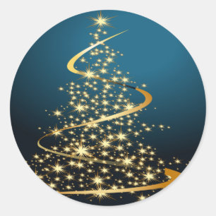 Guld- julgran runt klistermärke