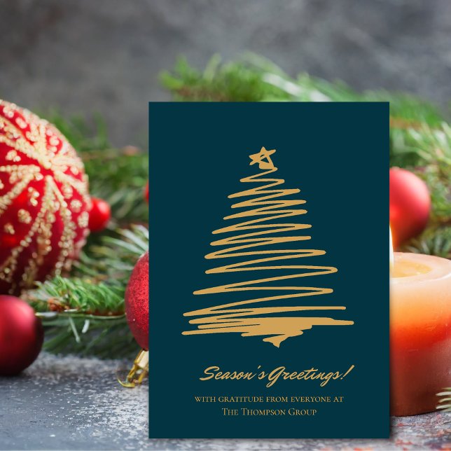 Guld Julgran Säsonhälsningars Business Julkort (Gold Christmas Tree Seasons Greetings Business Holiday Card)