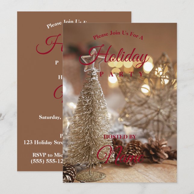 Guld Julgran,Stars Glittery Inbjudningar (Fram/baksida)