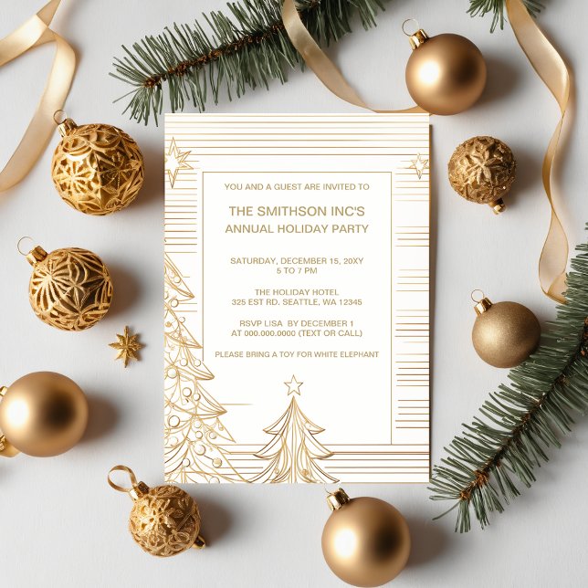 Guld Julgranar Corporate Julfest Inbjudningar (Gold Christmas Trees Corporate Holiday Party Invitation)