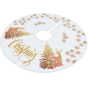 Guld Julgranar Stags och Snöflingor Julgransmatta Borstad Polyester