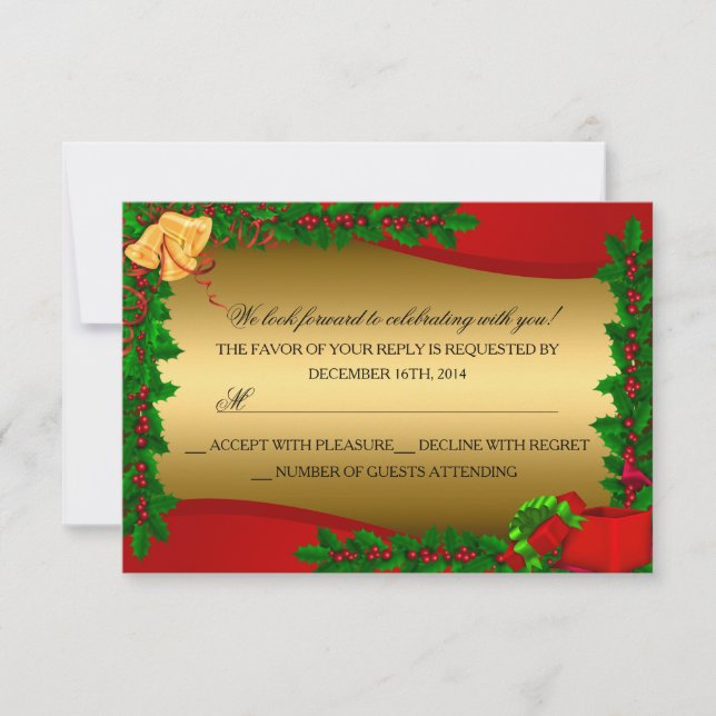 Guld julhollön Bell Julfirande RSVP OSA Kort (Framsida)