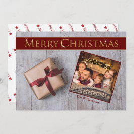 Guld Julklapp på Snowy Deck Photo Julkort