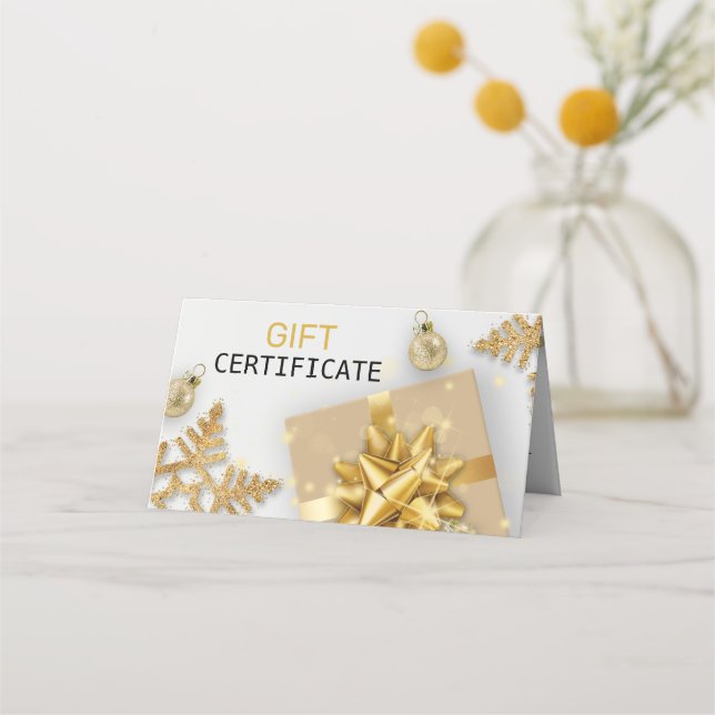 Guld julkort Boll Gift Guld Snöflingor Gift Card Placeringskort (Framsida)