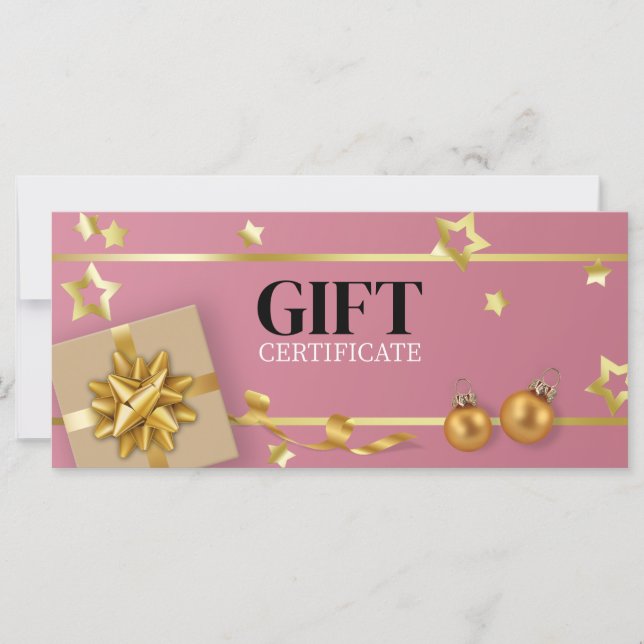 Guld julkort Boll Rosa Stars Ribbon Gift Card (Framsida)