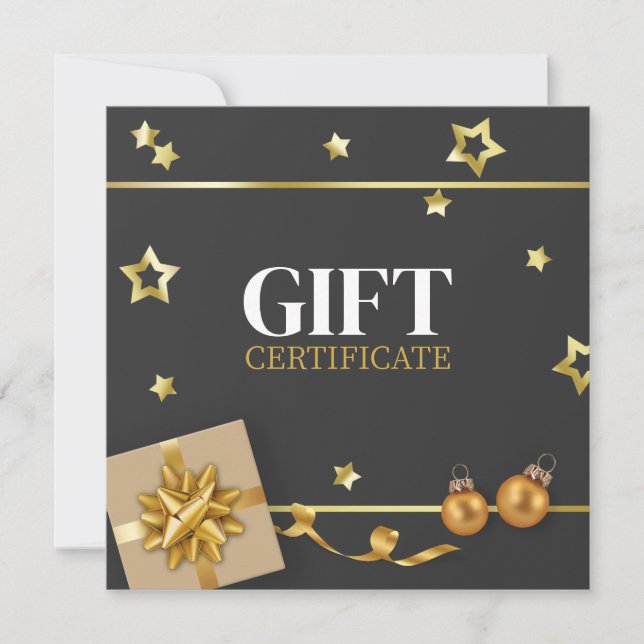Guld julkort Boll Stars Ribbon Classy Gift Card (Framsida)