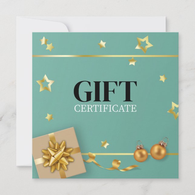 Guld julkort Boll Stars Ribbon Teal Gift Card (Framsida)