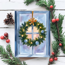 Guld Julkrans Vattenfärg Jul Postkort