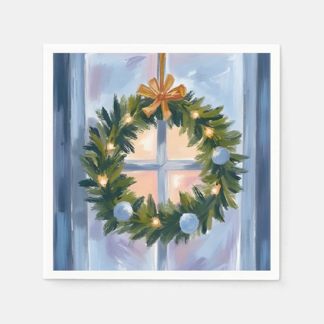 Guld Julkrans Vattenfärg Julmålning Pappersservett (Framsidan)