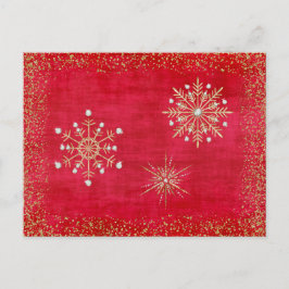 Guld- julsnöflingor som är röd & helg vykort