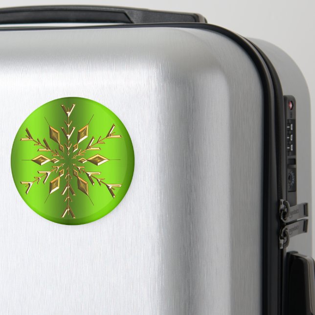 Guld julstjärna Snowflake på Grönten Jul Magnet (In Situ (Luggage))