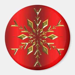 Guld julstjärna Snowflake på röd jul Magnet