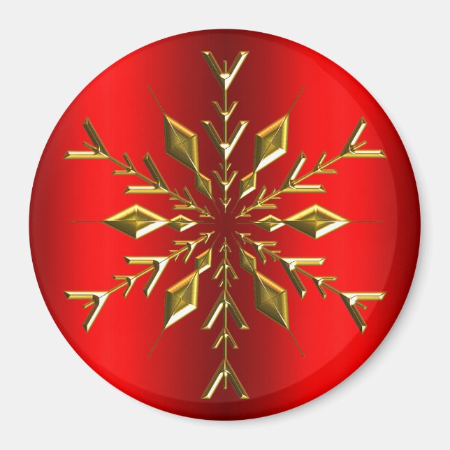 Guld julstjärna Snowflake på röd jul Magnet (Framsidan)