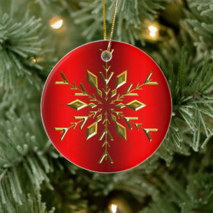 Guld julstjärna Snowflake Red jul Julgransprydnad Keramik
