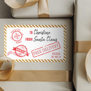 Guld jultomten Gift North Pole Delivery Rektangulärt Klistermärke