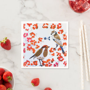Guld julvinter Birds Holly Berries Grenar Pappersservett