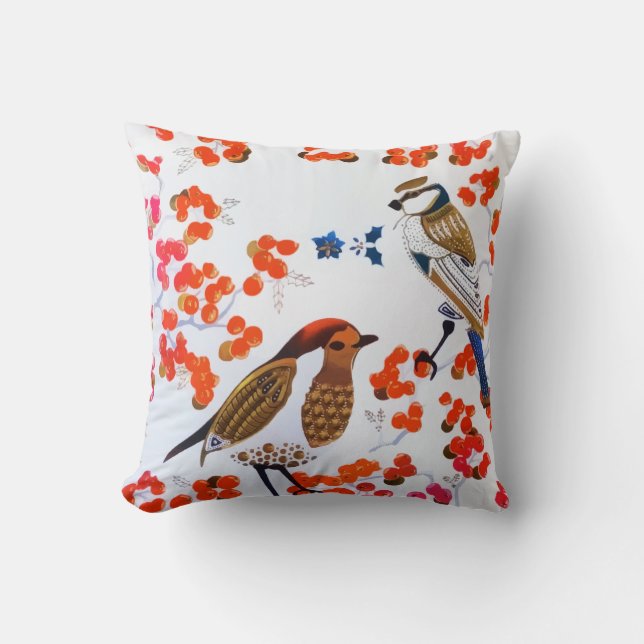 Guld julvinterfåglar Holly Berries Grenar Kudde (Framsida)