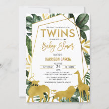 Guld Jungle Safari Animals Twillingar Baby Shower