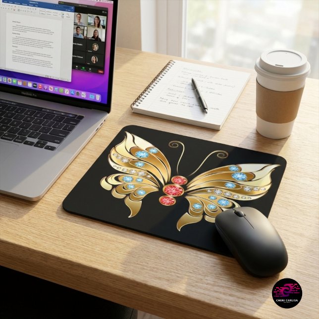 Guld Juvel Fjäril Musmatta (Upgrade your workspace with gold jeweled butterfly impact ✨)