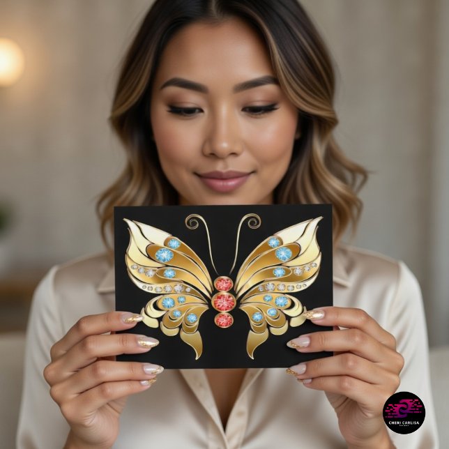 Guld Juvelbesatt Fjäril Vykort (Gold jeweled butterfly postcard that makes every message unforgettable ✨🦋)